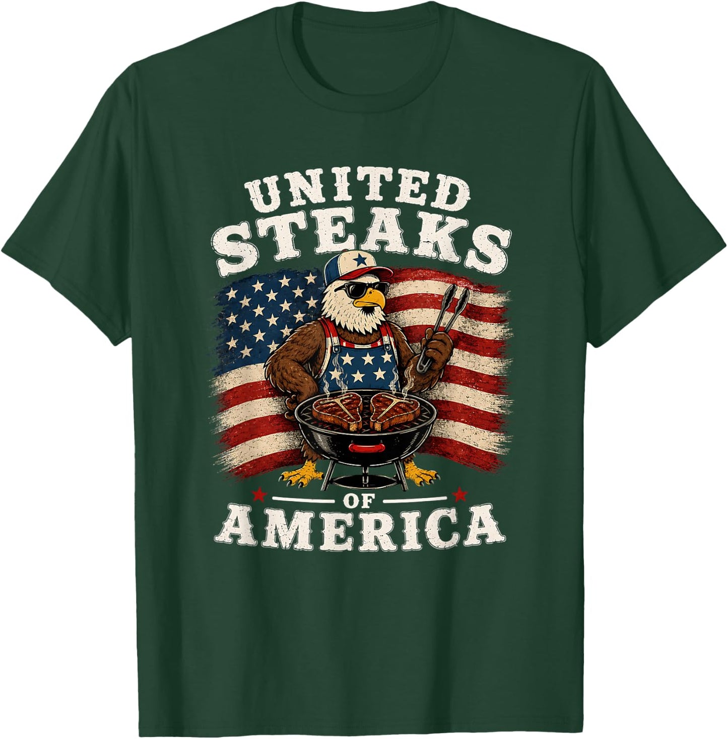United Steaks of America Funny Bald Eagle Grilling BBQ USA T-Shirt - T-Shirt | Forest