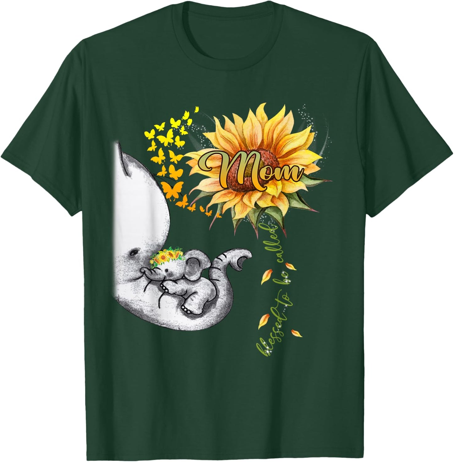 Blessed To Be Called Mom Sunflower Elephant Mother's Day T-Shirt - T-Shirt | Forest