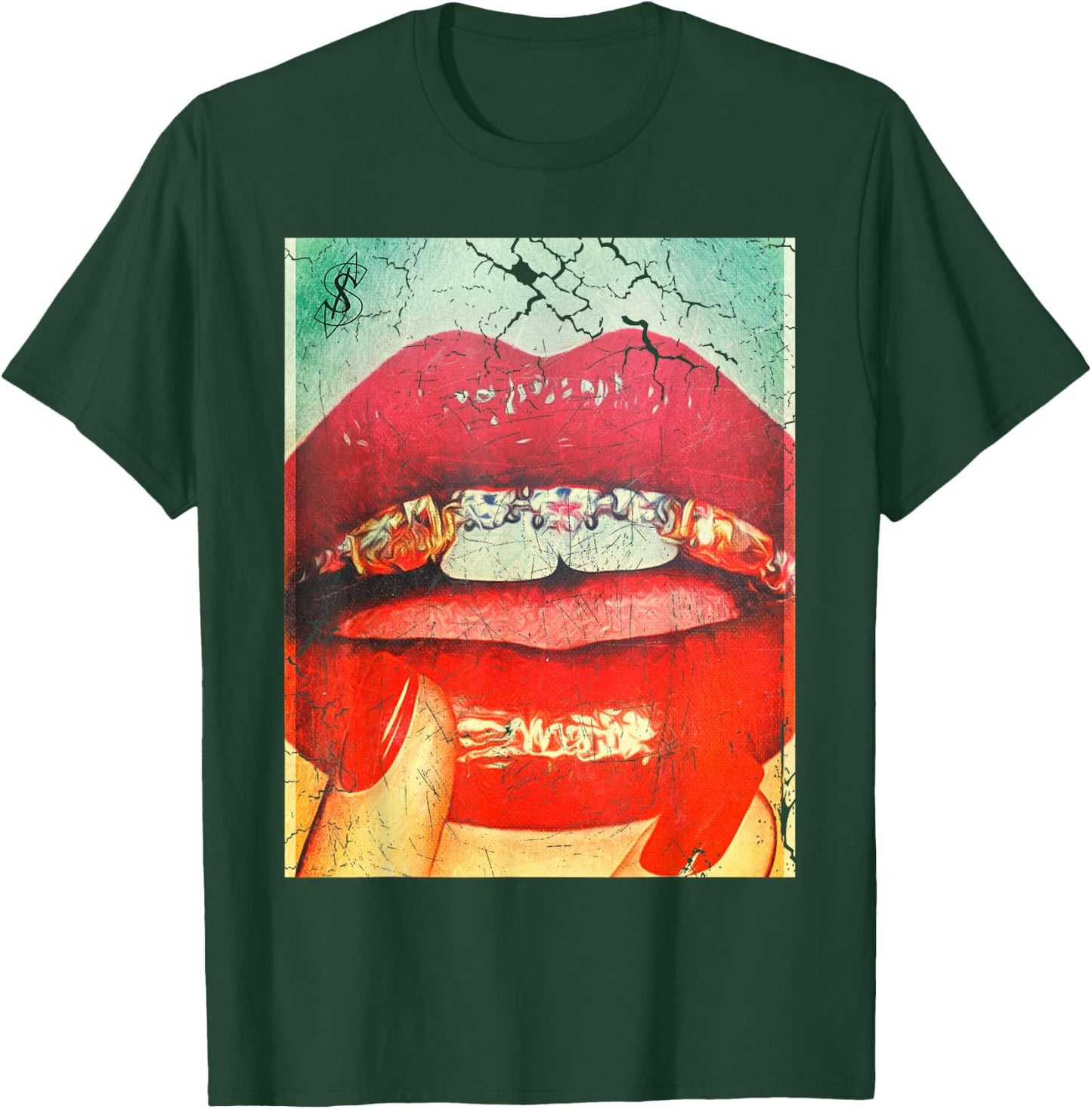Diamonds in the Mouth Red Lips and Grills T-Shirt - T-Shirt | Forest