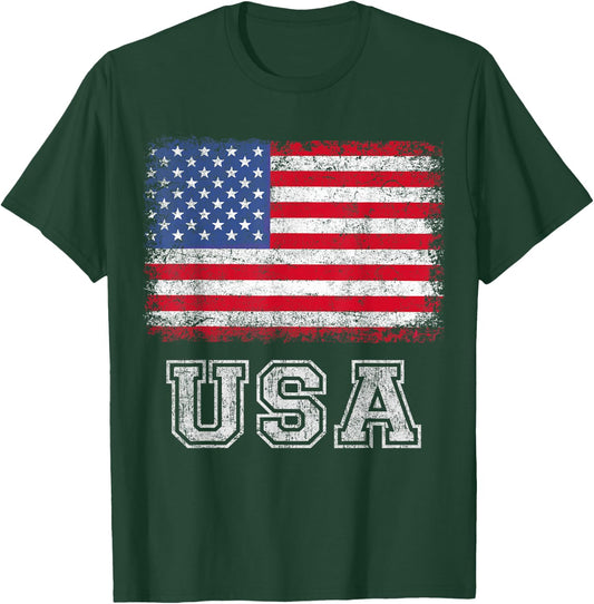 USA Patriotic American Flag Women Kids Boys Girls US T-Shirt - T-Shirt | Forest
