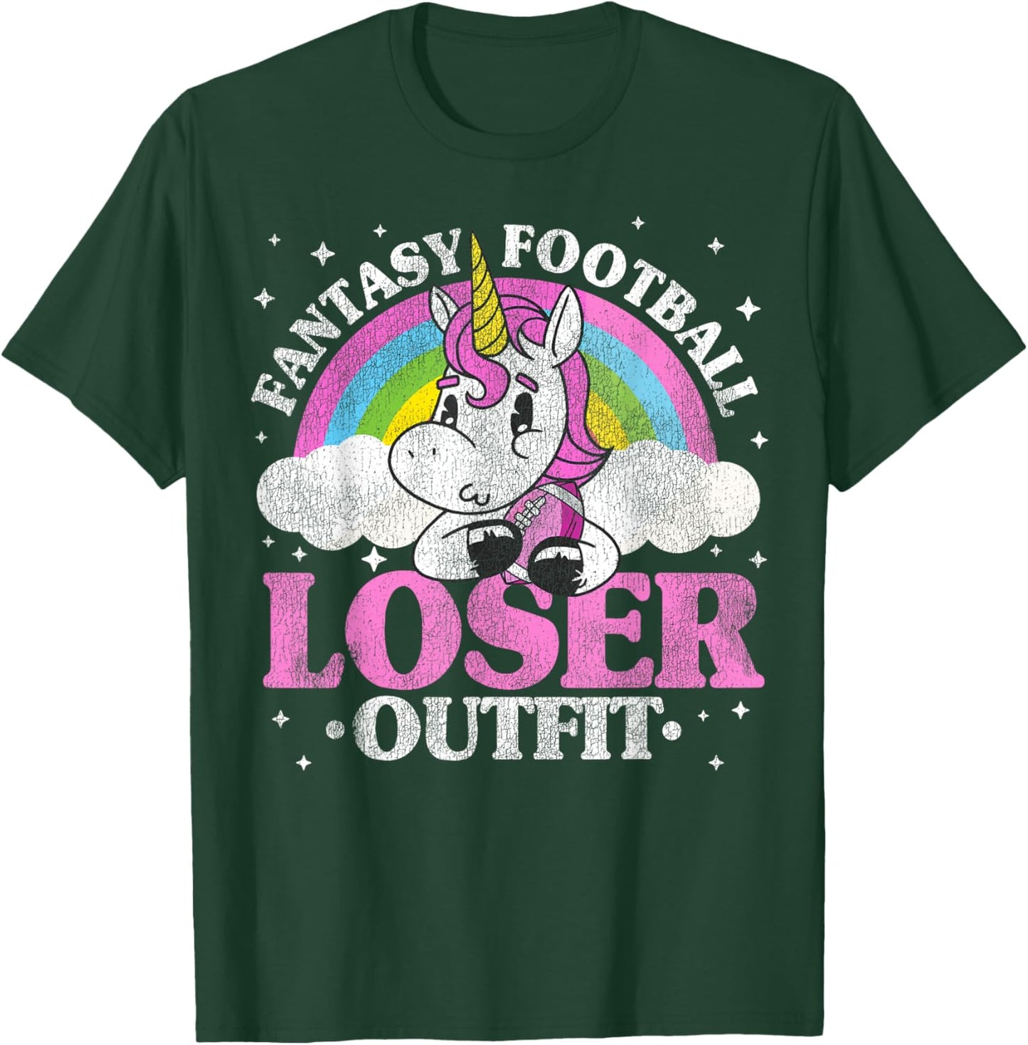 Fantasy Football Loser Outfit Retro Funny Unicorn Loser Gift T-Shirt - T-Shirt | Forest