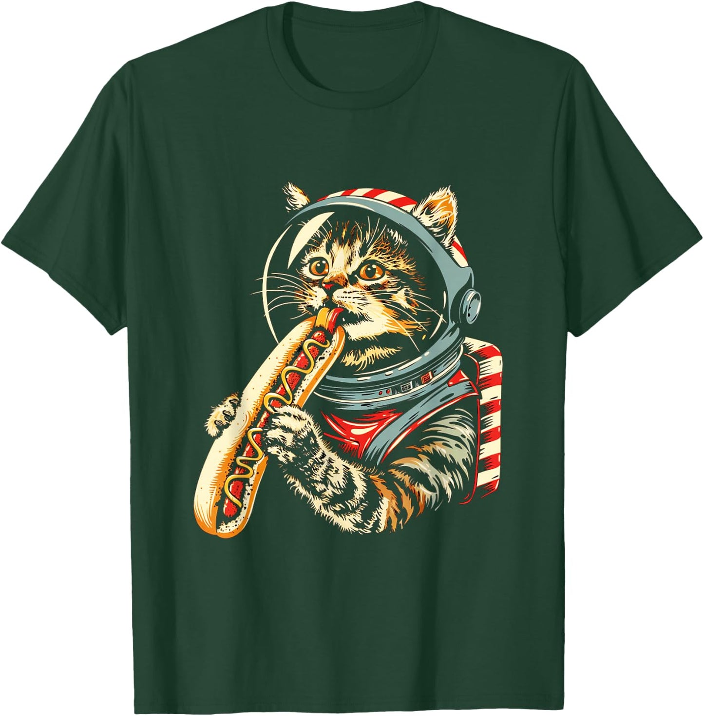 Space Astronaut Cat Eating Hotdog Funny Cat T-Shirt - T-Shirt | Forest