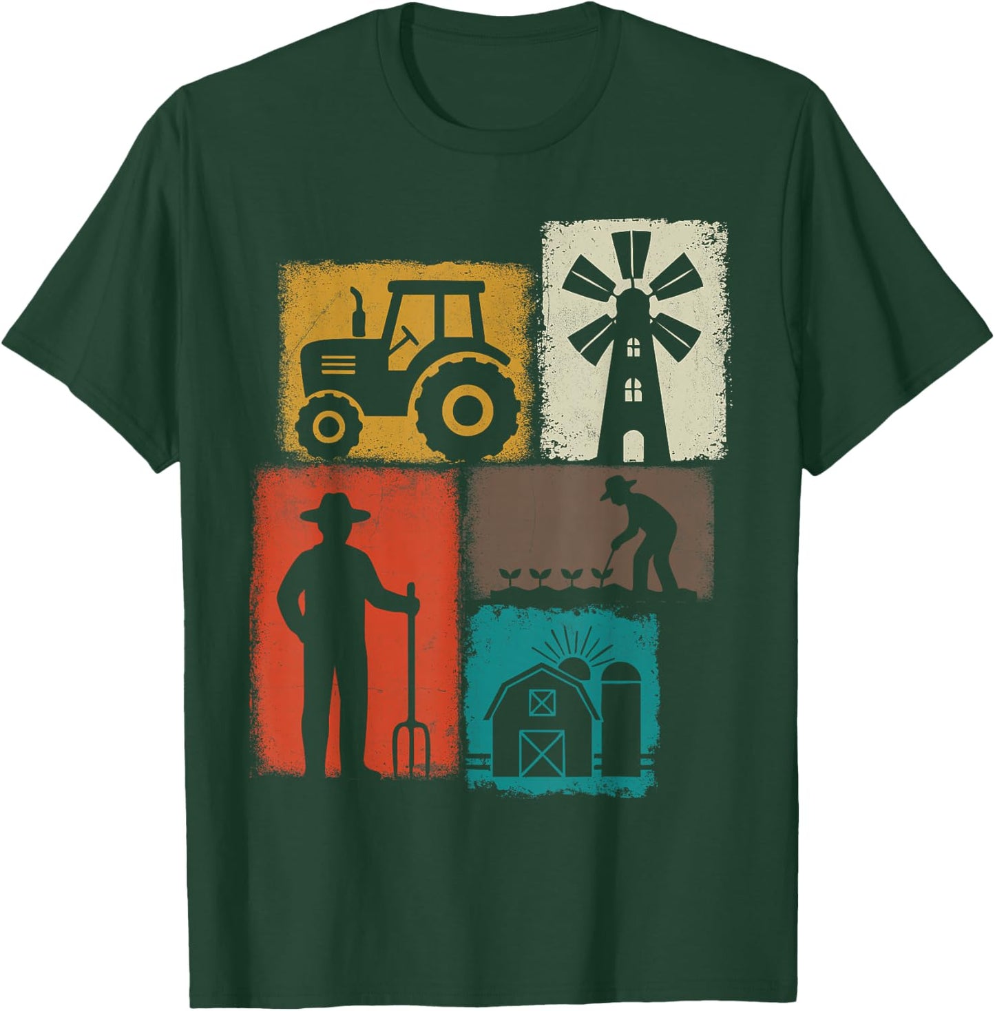 Farmer Vintage Collage Farming Men Rancher Cowboy Farm Owner T-Shirt - T-Shirt | Forest