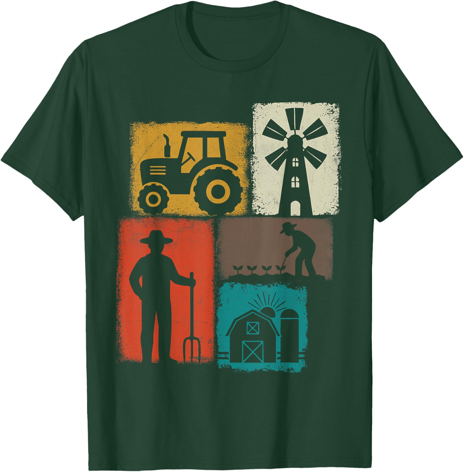 Farmer Vintage Collage Farming Men Rancher Cowboy Farm Owner T-Shirt - T-Shirt | Forest