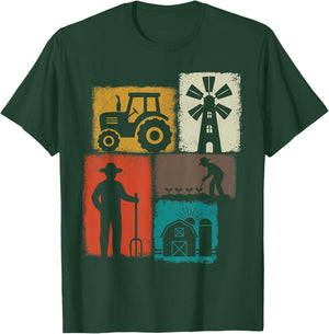 Farmer Vintage Collage Farming Men Rancher Cowboy Farm Owner T-Shirt - T-Shirt | Forest