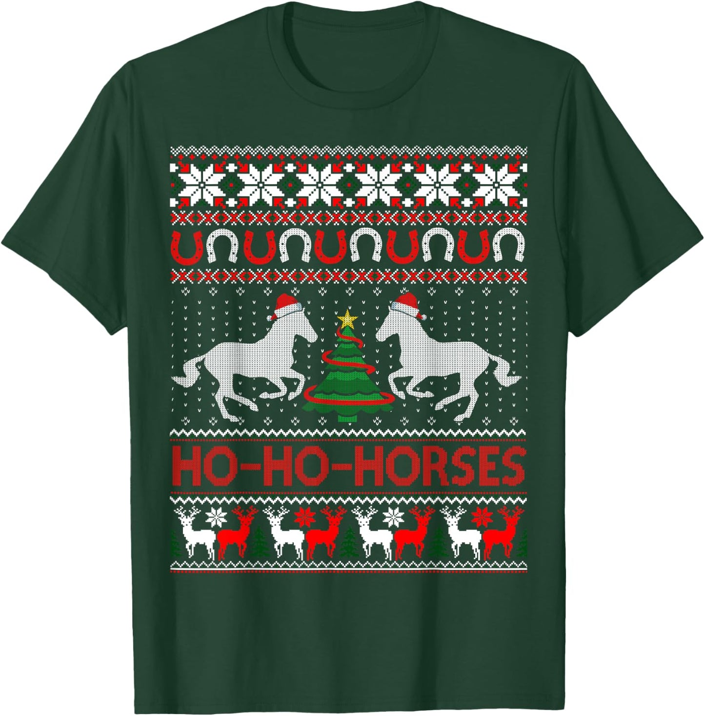 Ho Horses Xmas Ugly Christmas Sweater Equestrian T-Shirt - T-Shirt | Forest
