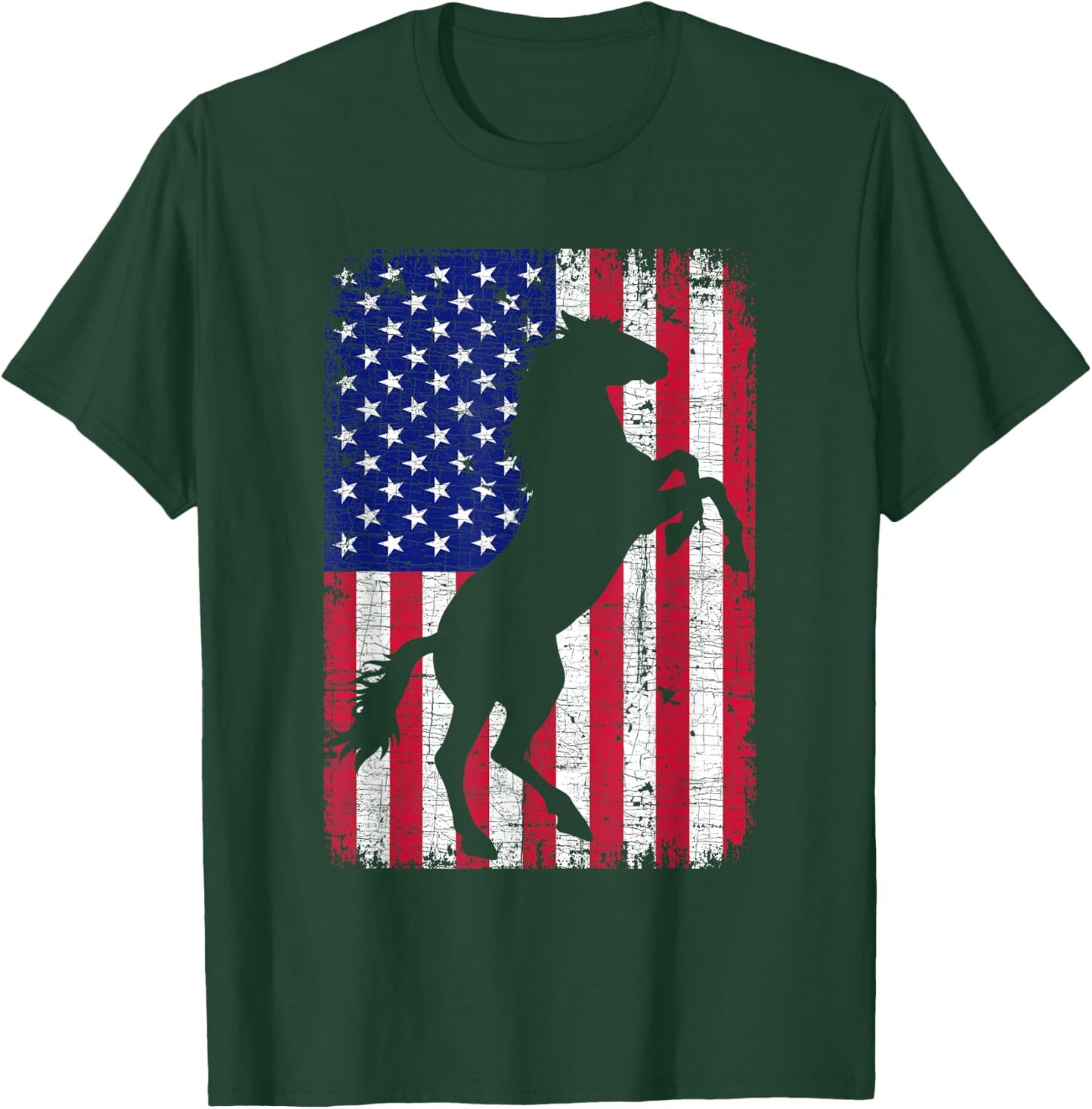 Patriotic Horse American Flag Horseback Riding Farm Gifts T-Shirt - T-Shirt | Forest