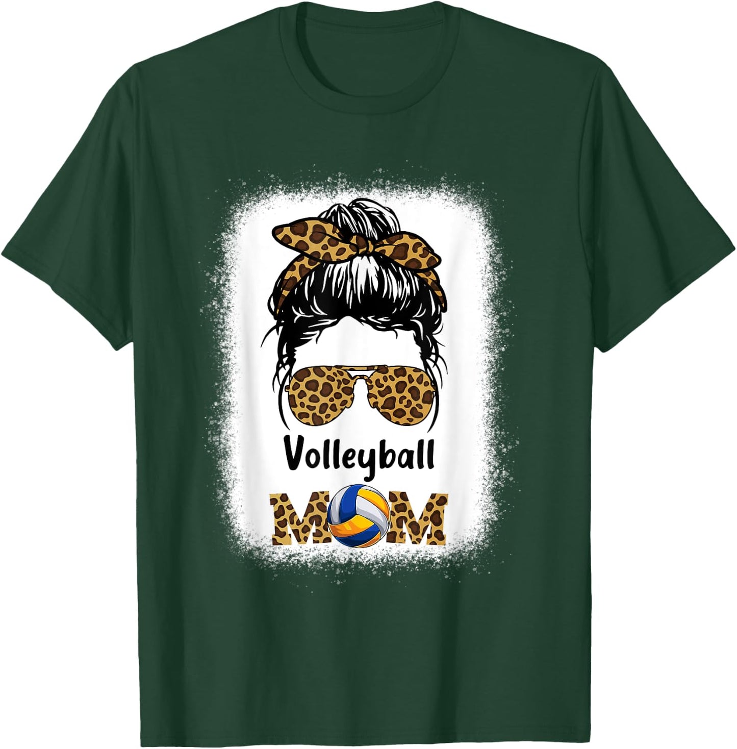 Volleyball Mom Mama Leopard Cheetah Print Bleached Women Fun T-Shirt - T-Shirt | Forest