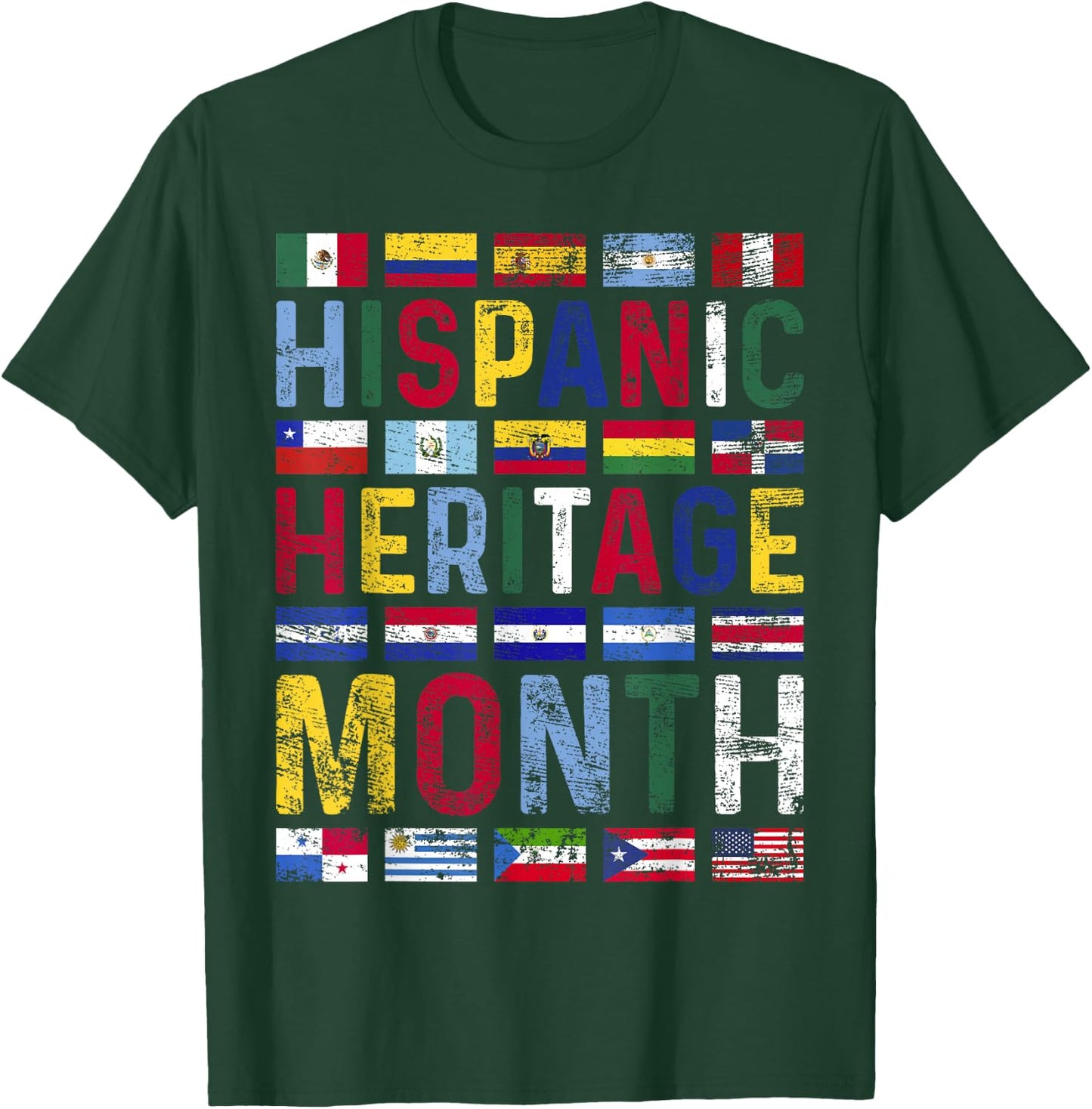 Hispanic Heritage Month Vintage Latino Countries Flags T-Shirt - T-Shirt | Forest