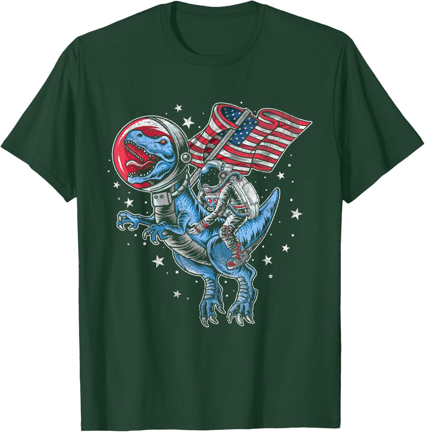 American Flag Astronaut Dinosaur Red White Blue 4th of July T-Shirt - T-Shirt | Forest
