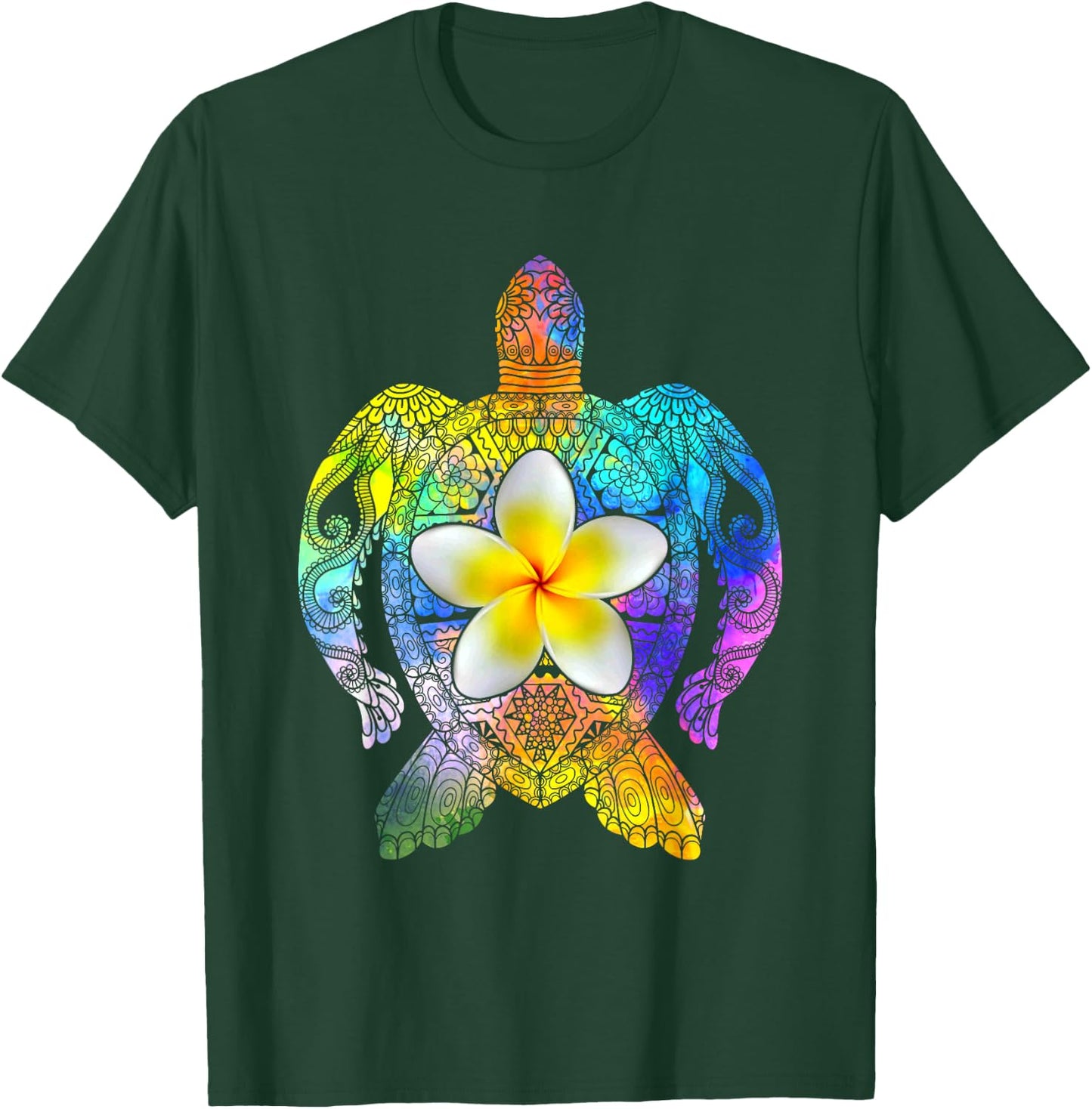 Sea Turtle Colorful Tribal Hawaiian Turtles Plumeria Flower T-Shirt - T-Shirt | Forest