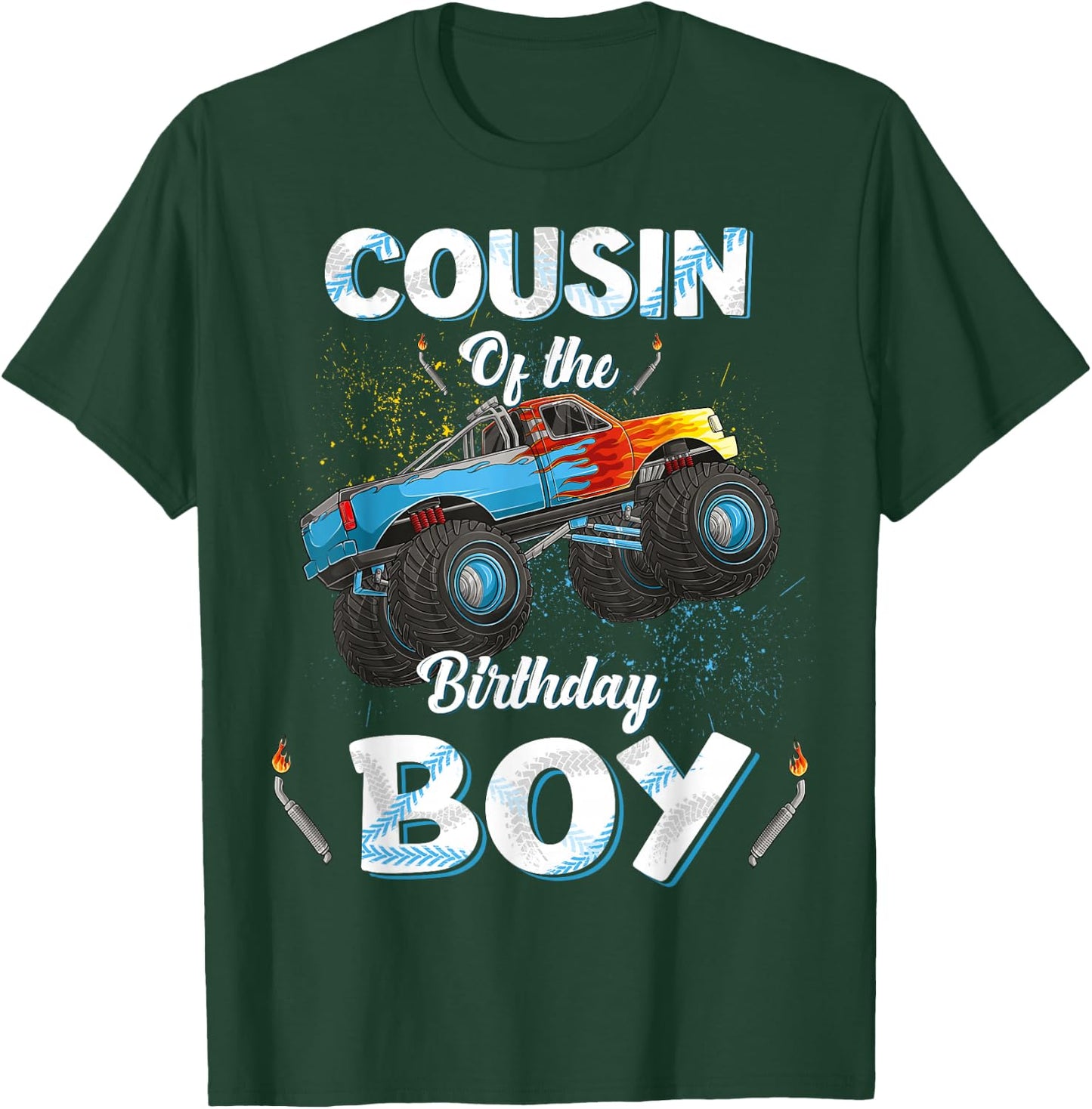 Cousin Of The Birthday Boy Monster Truck Bday Women Men Kids T-Shirt - T-Shirt | Forest