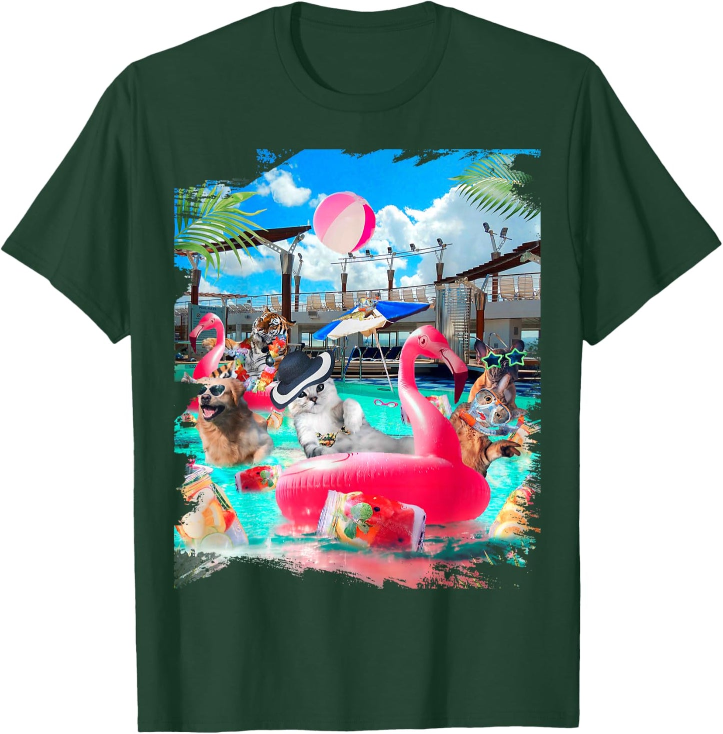 Cat Cats Tiger Dog Dogs Cruise Ship, Funny Cute Men Women Girls Kids T-Shirt - T-Shirt | Forest