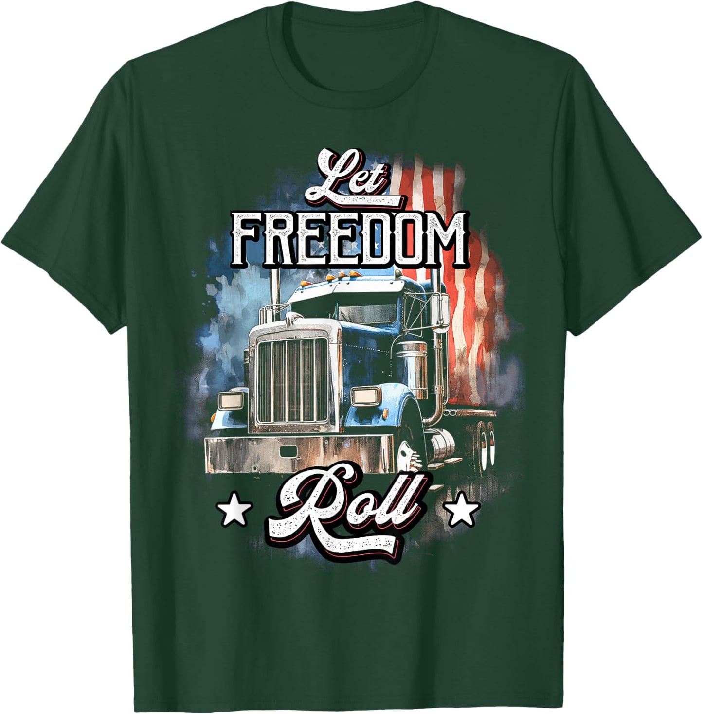 Truck Driver Patriotic American Flag Trucker Semi Driver USA T-Shirt - T-Shirt | Forest