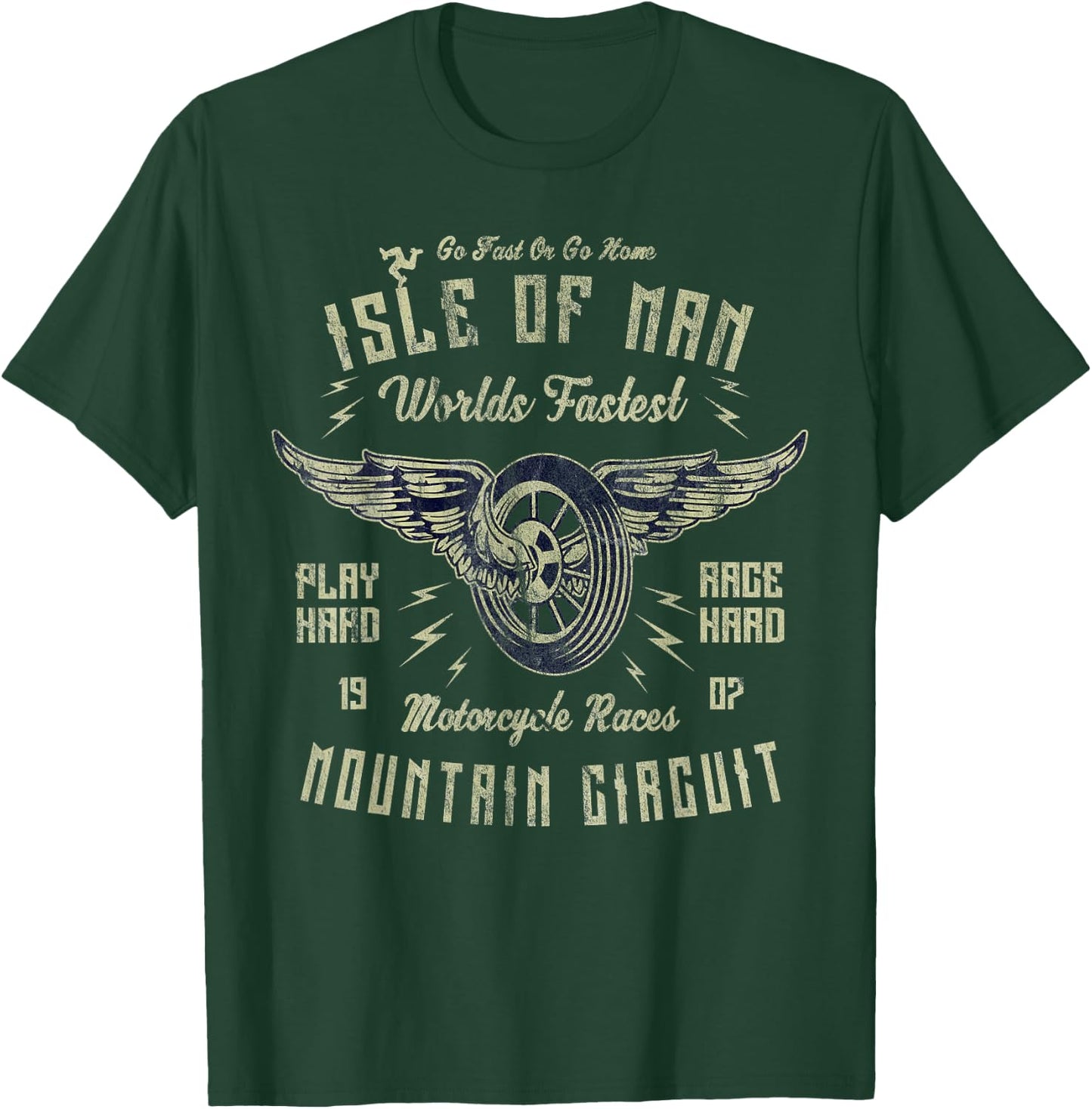 Isle Of Man Motorcycle Racing Winged Wheel Vintage Manx Bike T-Shirt - T-Shirt | Forest