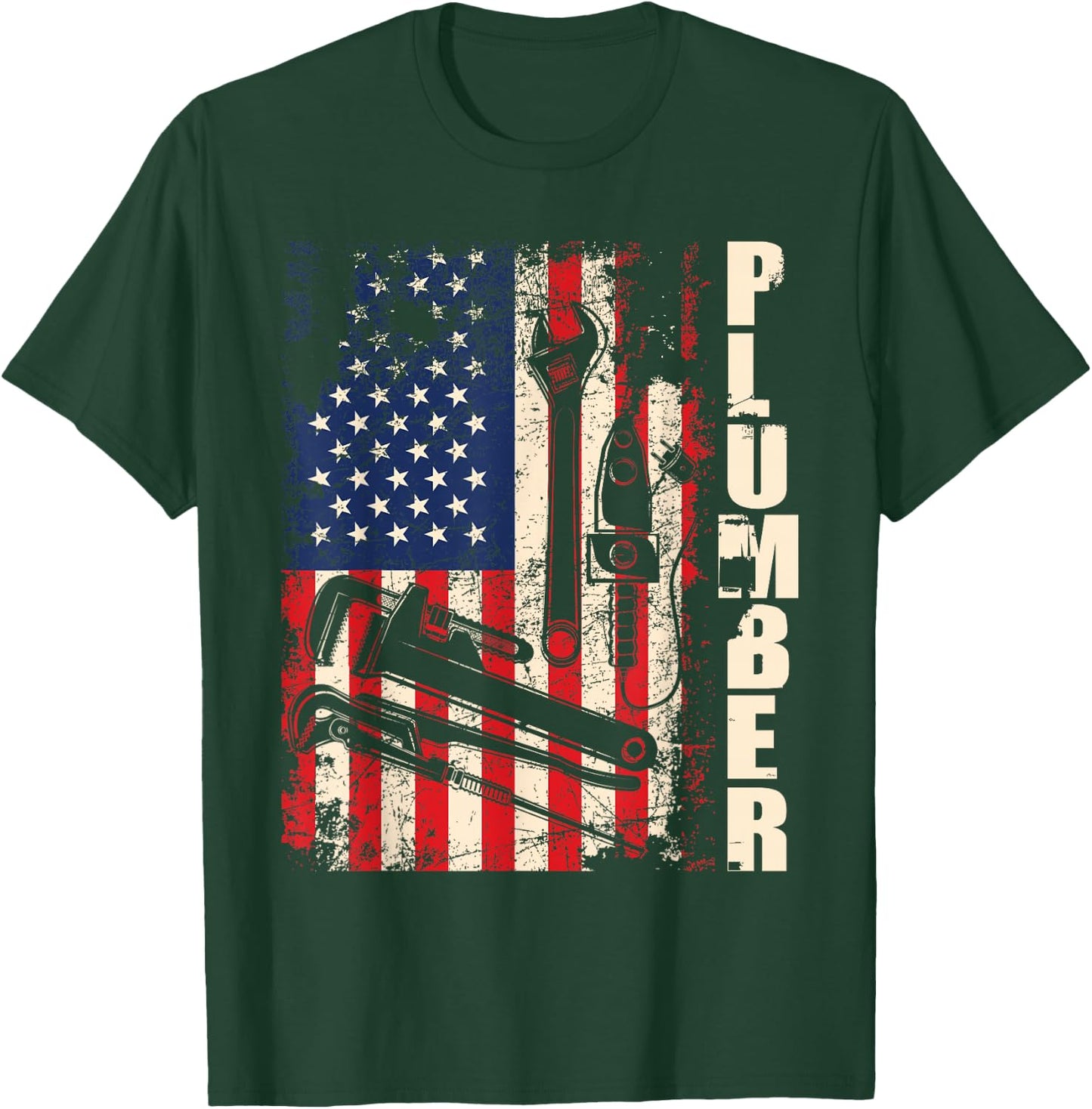 Patriotic Plumber US Flag Plumbing Handyman Pipe Fitter T-Shirt - T-Shirt | Forest