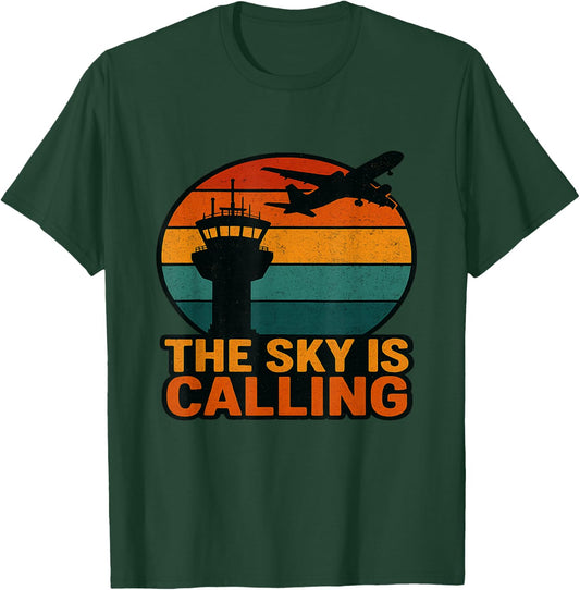 The Sky is Calling Airplane Aviation Pilot Plane T-Shirt - T-Shirt | Forest