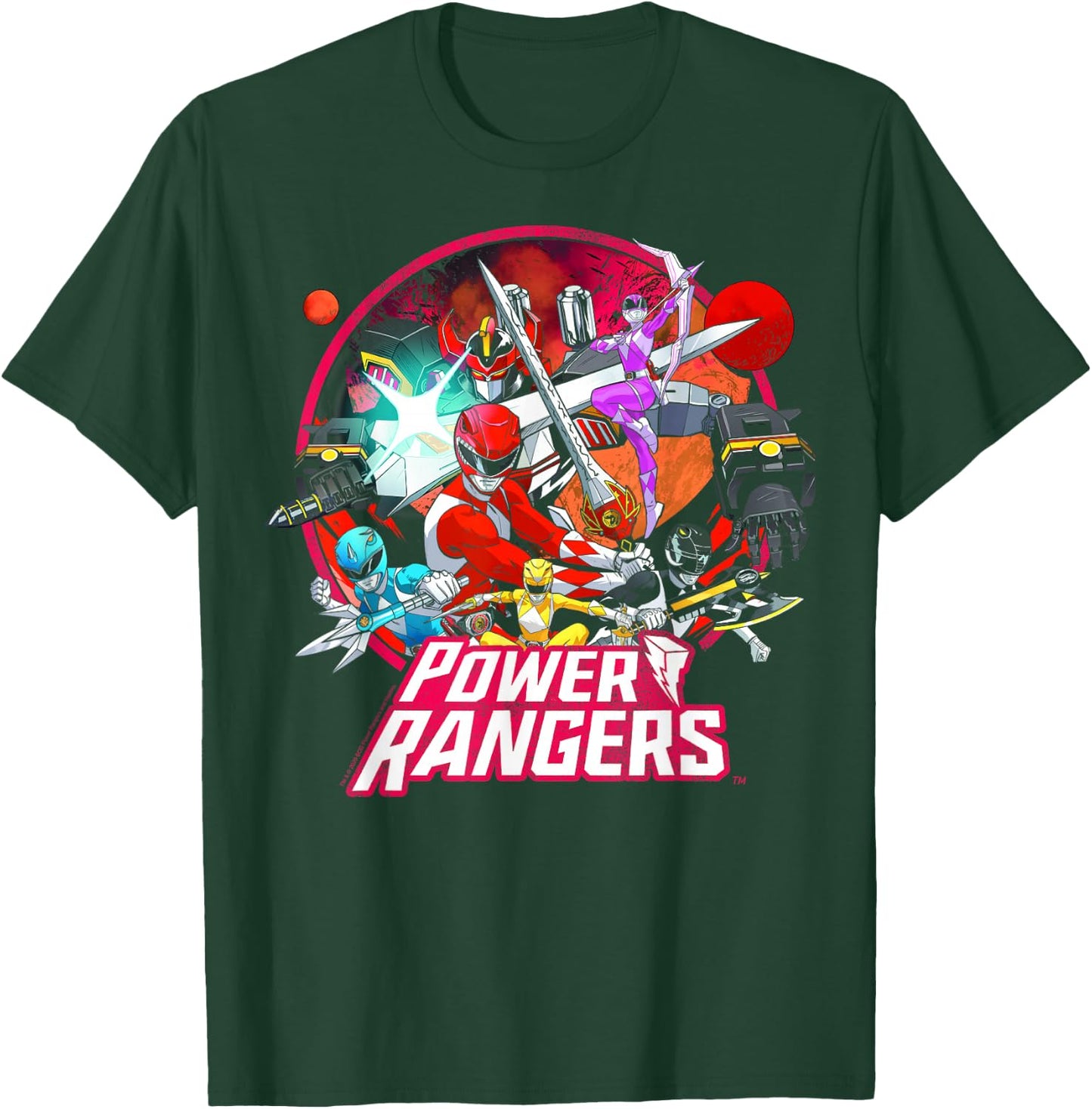 Power Rangers Vintage Comic Style Group Action Circle T-Shirt - T-Shirt | Forest