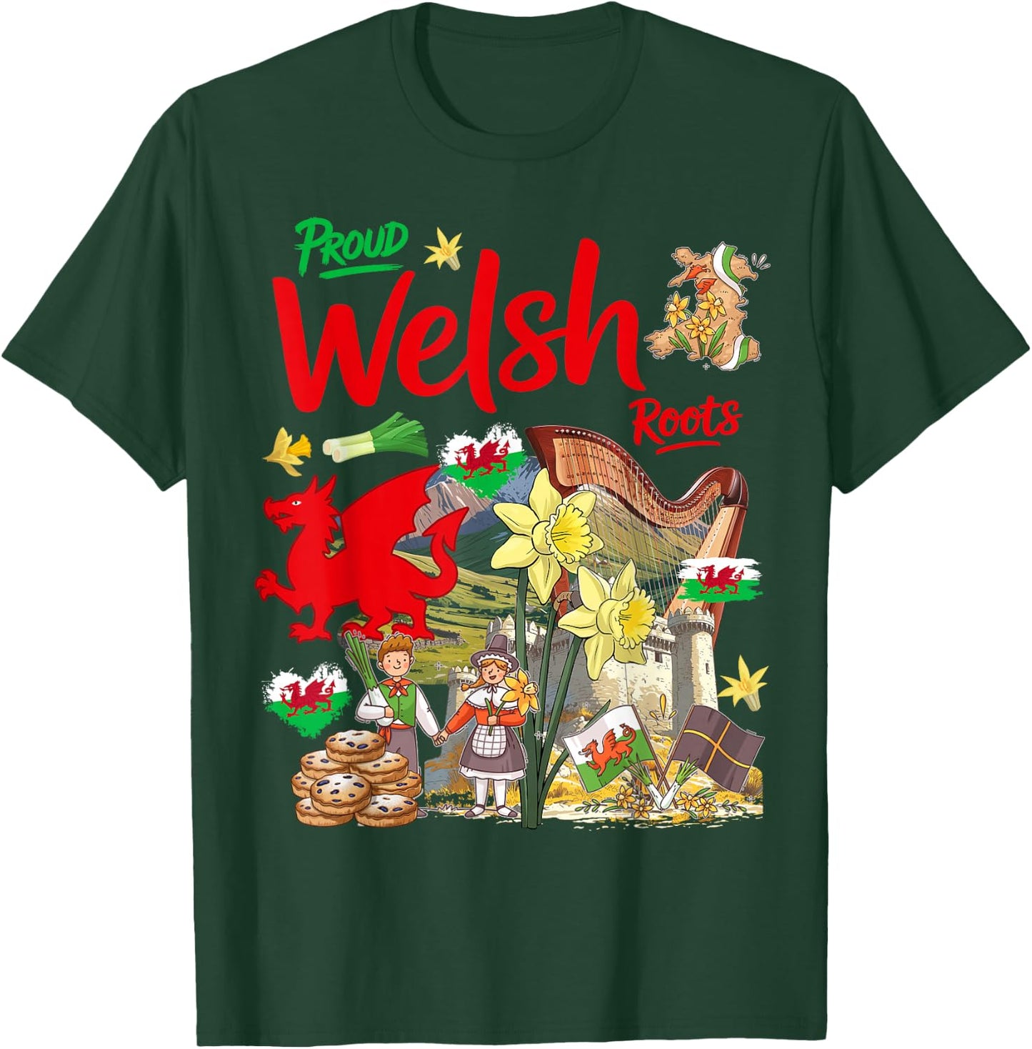 Welsh Roots Idea for Kids Wales Culture Theme with Daffodils T-Shirt - T-Shirt | Forest