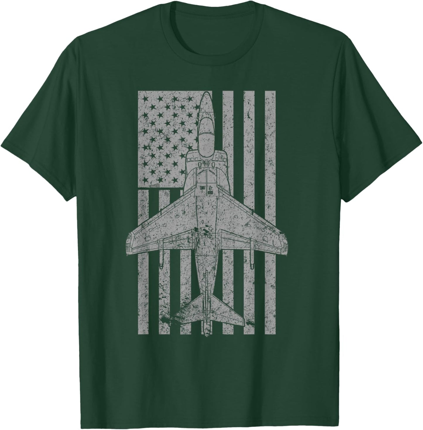 AV-8B Harrier II Airplane Vintage Flag Jet Pilot T-Shirt - T-Shirt | Forest