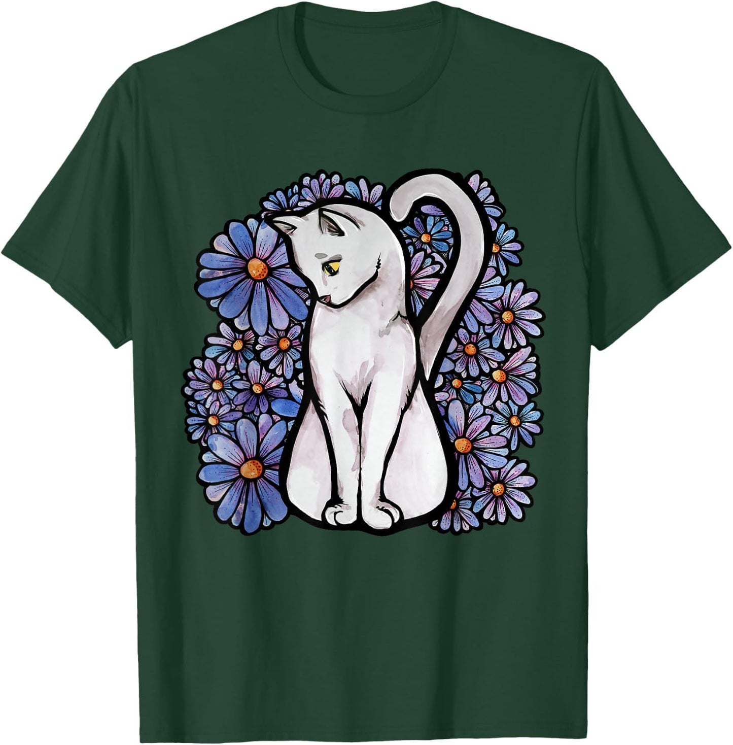 White Cats Kitty Cat Flower Garden T-Shirt - T-Shirt | Forest