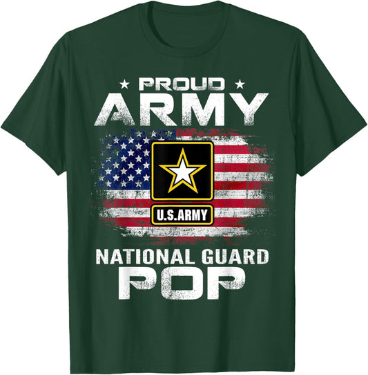 Proud Army National Guard Pop With American Flag Gift T-Shirt - T-Shirt | Forest