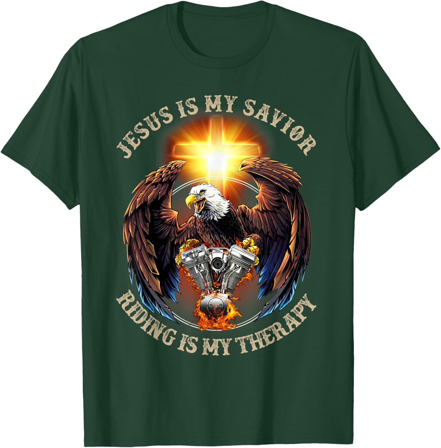 Jesus Is My Savior Riding Is My Therapy Jesus Motorcycle T-Shirt - T-Shirt | Forest