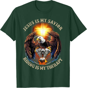 Jesus Is My Savior Riding Is My Therapy Jesus Motorcycle T-Shirt - T-Shirt | Forest