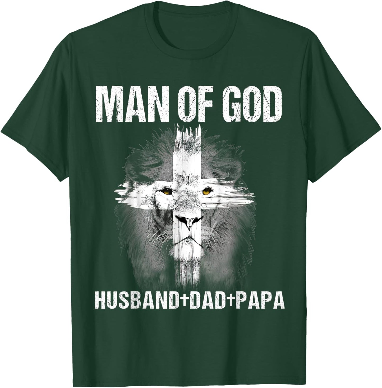 Man of God Husband Dad Papa Lion Cross Jesus Christian Gift T-Shirt - T-Shirt | Forest