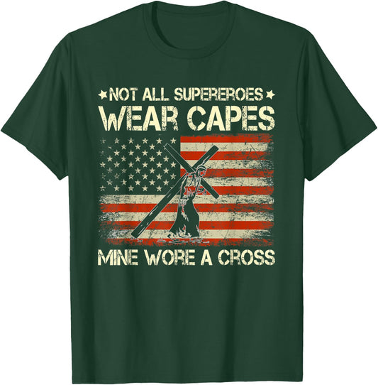 WNJ8 Not All Superheroes Wear Capes USA Flag Jesus Christ T-Shirt - T-Shirt | Forest