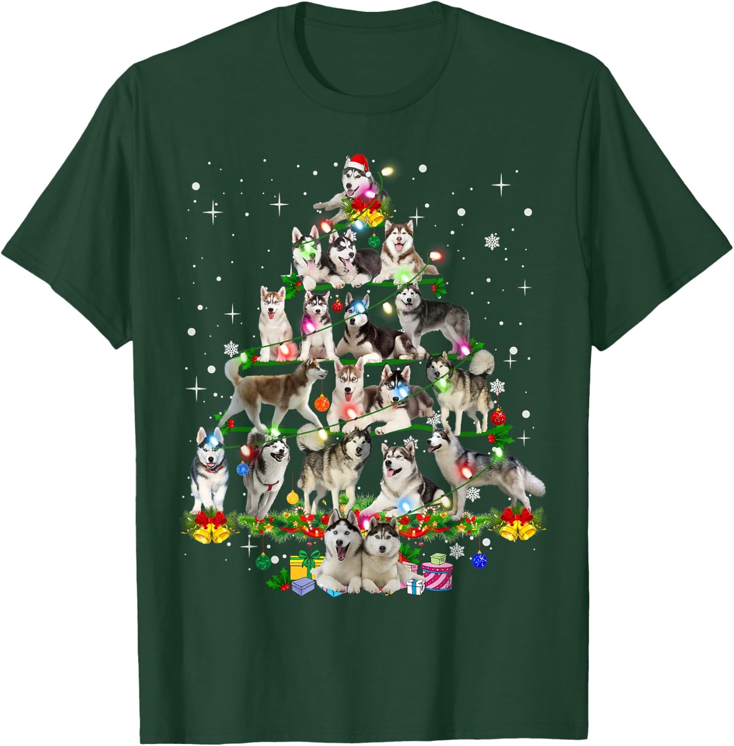 Funny Siberian Husky Christmas Tree Xmas Dog Dad Mom T-Shirt - T-Shirt | Forest