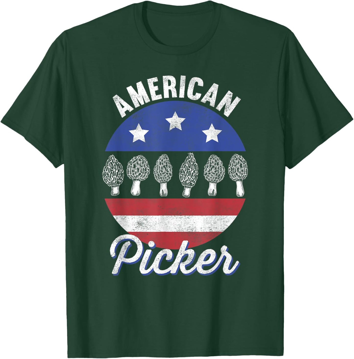 Morel Mushroom Hunter American Picker US Flag Retro Foraging T-Shirt - T-Shirt | Forest