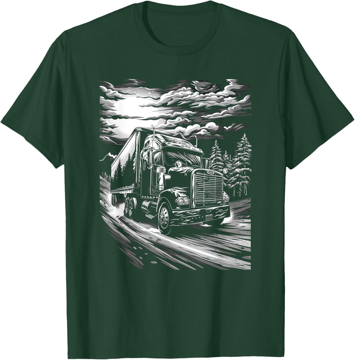 Trucker American Flag Big Rig Semi-Trailer Truck Driver T-Shirt - T-Shirt | Forest