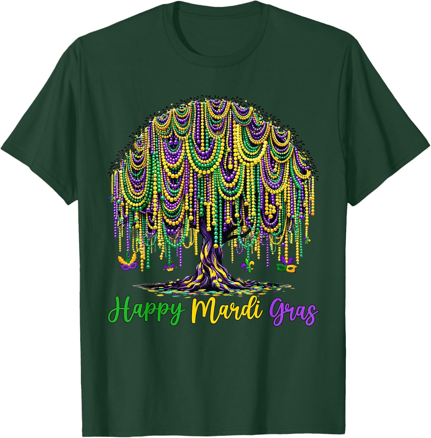 Mardi Gras Beads Tree Carnival New Orleans 2026 Men Women T-Shirt - T-Shirt | Forest