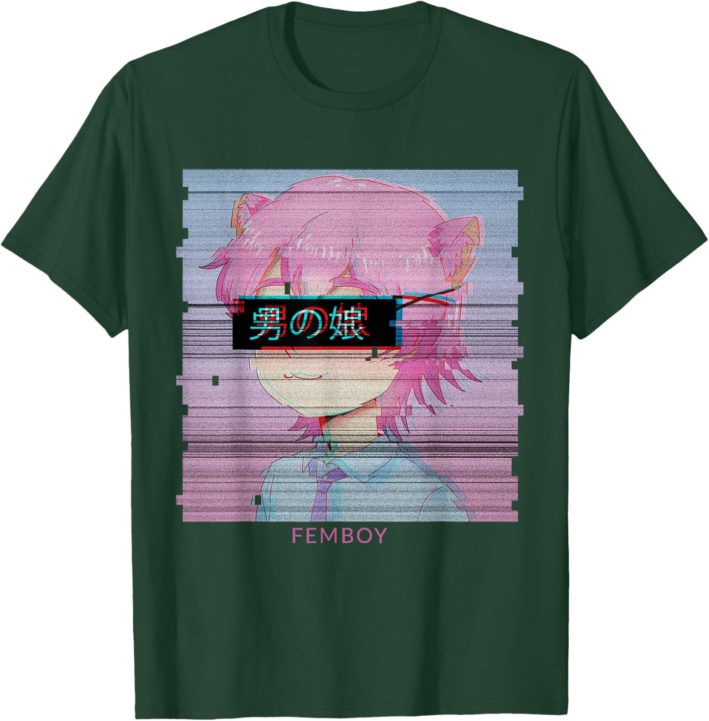 Femboy Anime Neko Cat Boy Aesthetic Vaporwave Japanese T-Shirt - T-Shirt | Forest