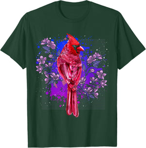 Red Cardinal Floral Bird Watching Flowers Vintage Bird T-Shirt - T-Shirt | Forest