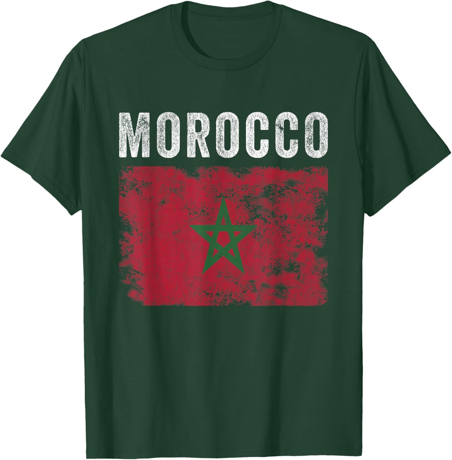 Morocco Flag Distressed - Men Women Kids - Moroccan Flag T-Shirt - T-Shirt | Forest