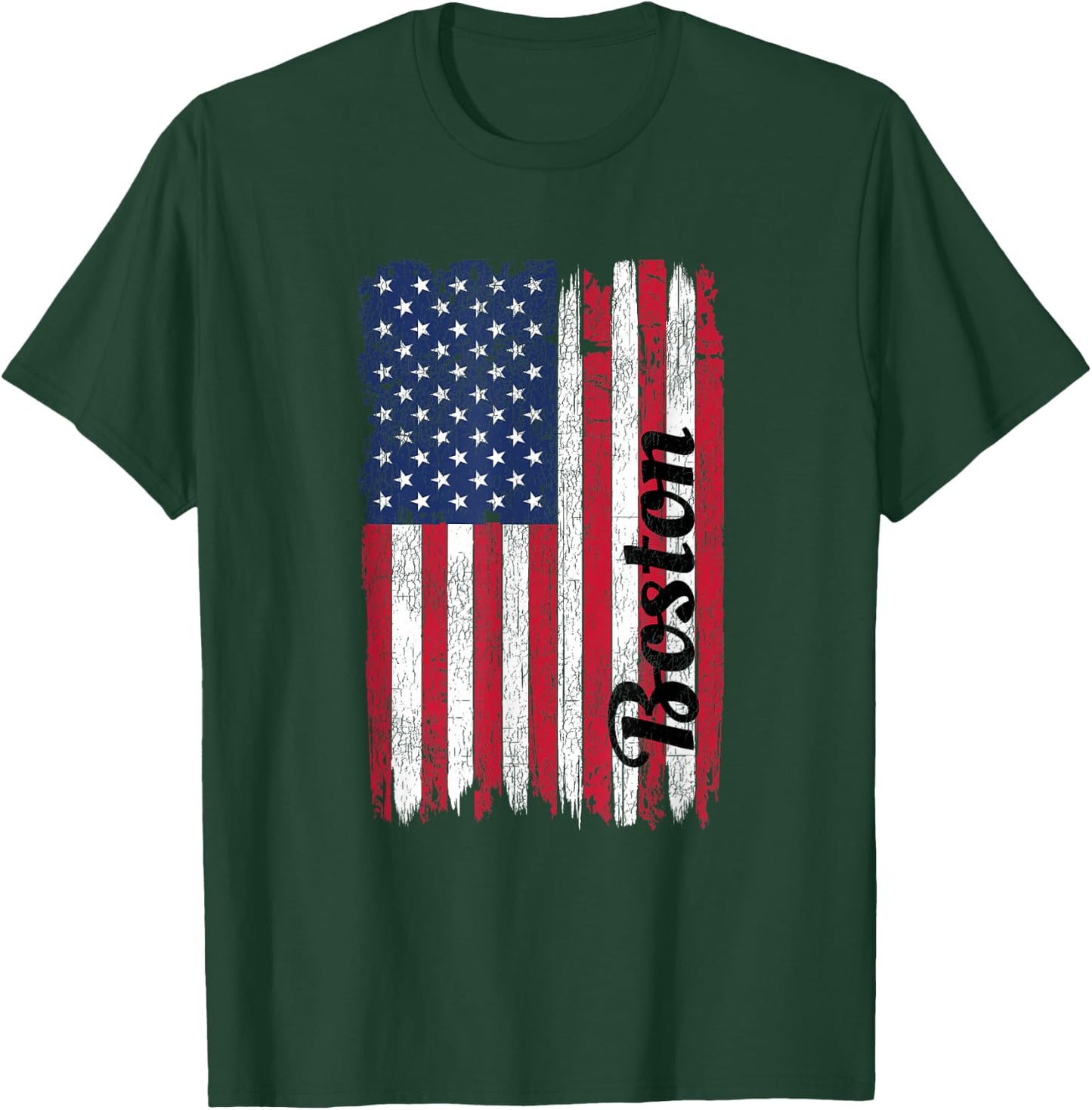 Boston Massachusetts American Flag Patriotic Boston T-Shirt - T-Shirt | Forest