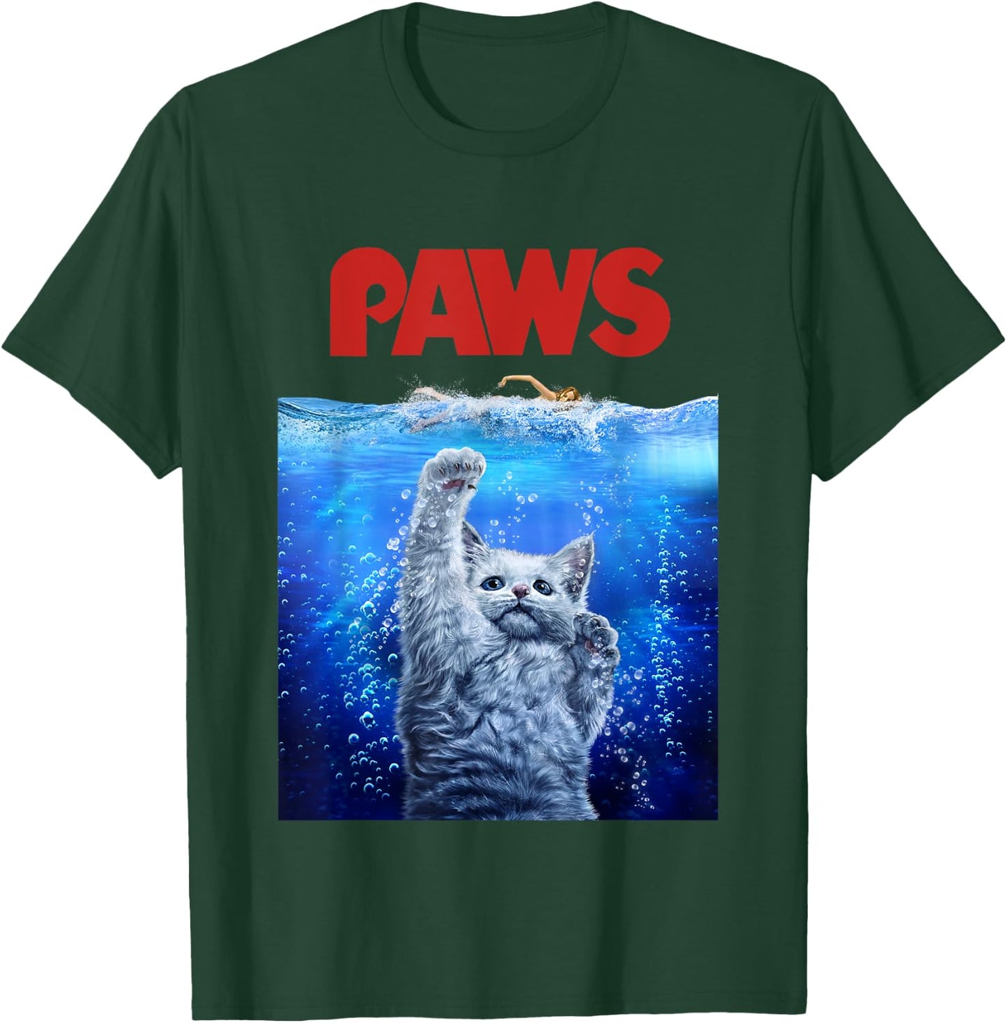 Terrifying Monster White Cat Attack Swimmer Men Women Girls Kids T-Shirt - T-Shirt | Forest