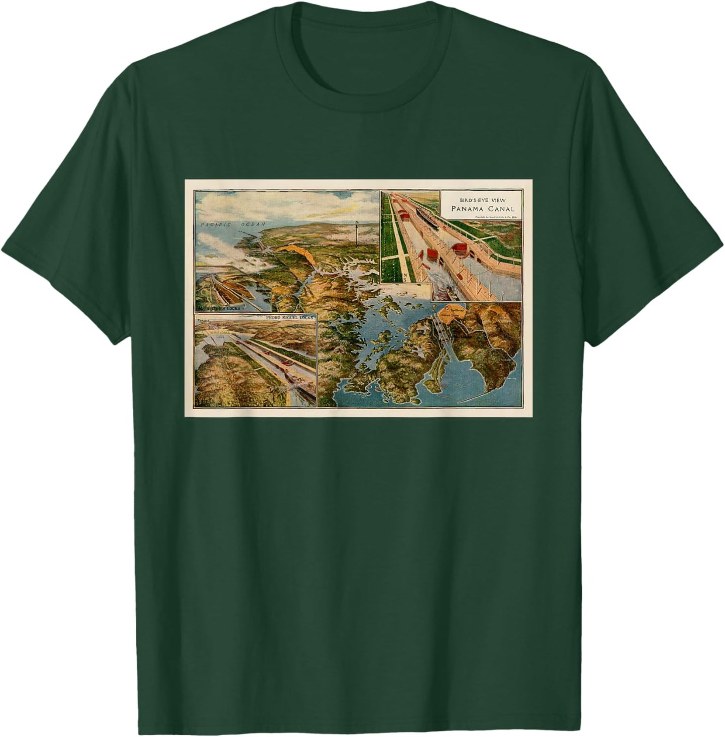 Panama Canal Birds Eye Map (1914) T-Shirt - T-Shirt | Forest