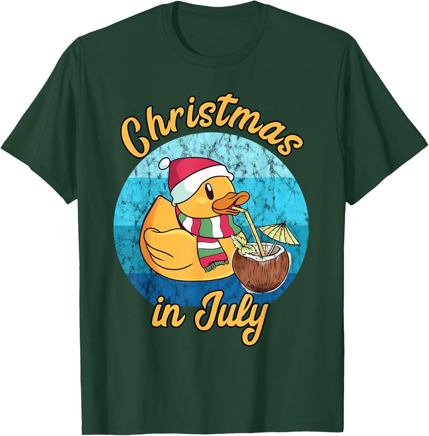 Christmas In July Santa Duck Xmas Summer Hawaiian Pool Party T-Shirt - T-Shirt | Forest