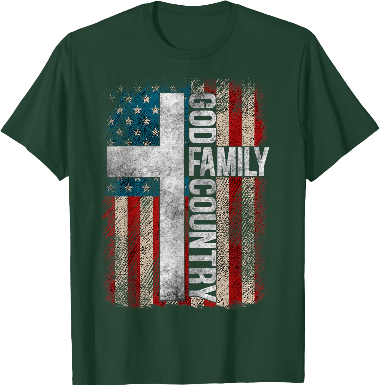 God Family Country - Patriotic Christian Cross USA Women Men T-Shirt - T-Shirt | Forest
