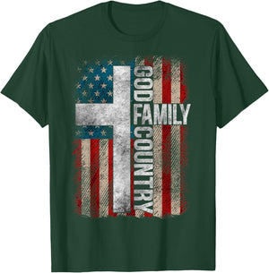 God Family Country - Patriotic Christian Cross USA Women Men T-Shirt - T-Shirt | Forest