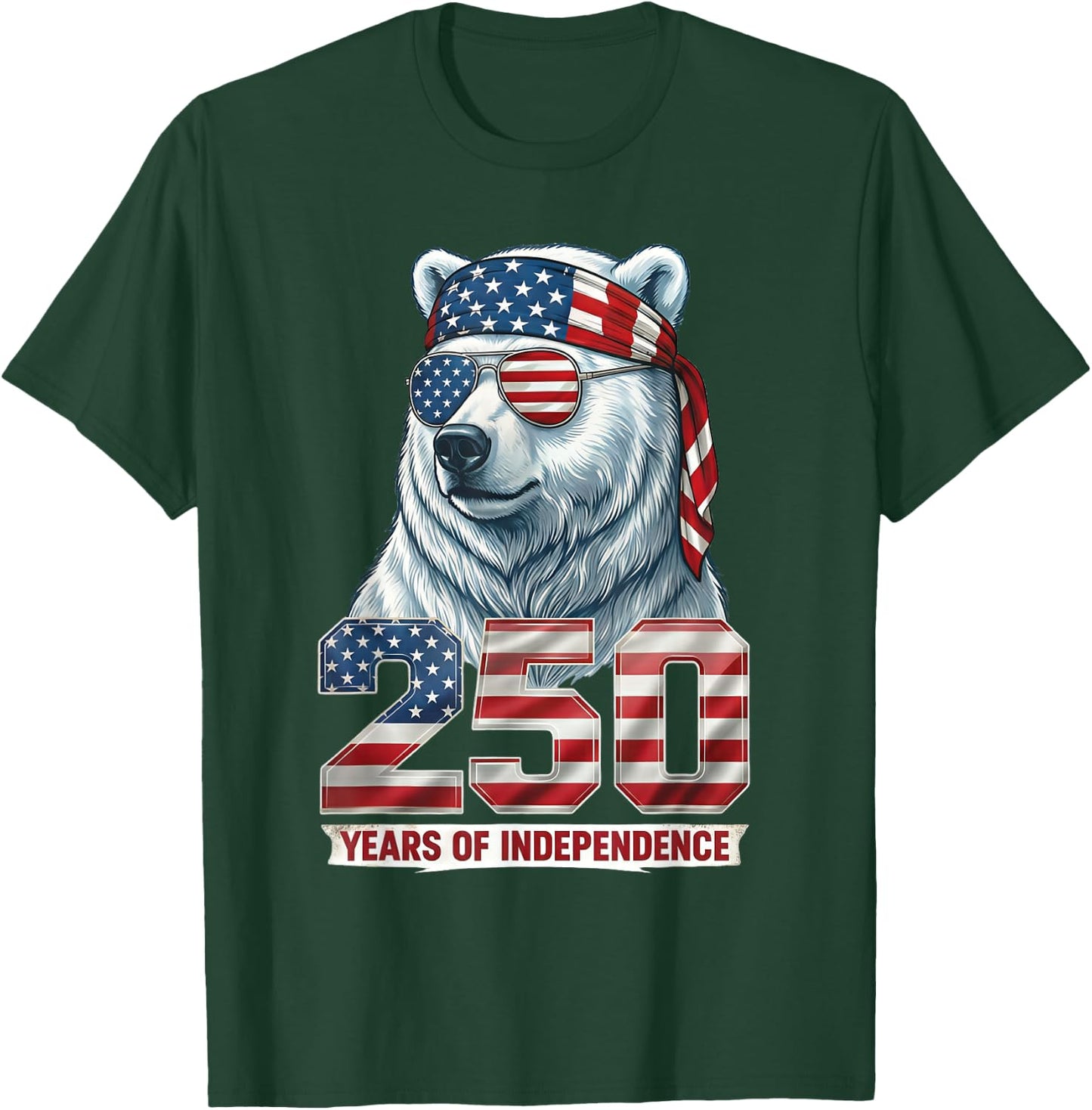 Polar Bear 250 Years of Independence Patriotic America 1776 T-Shirt - T-Shirt | Forest