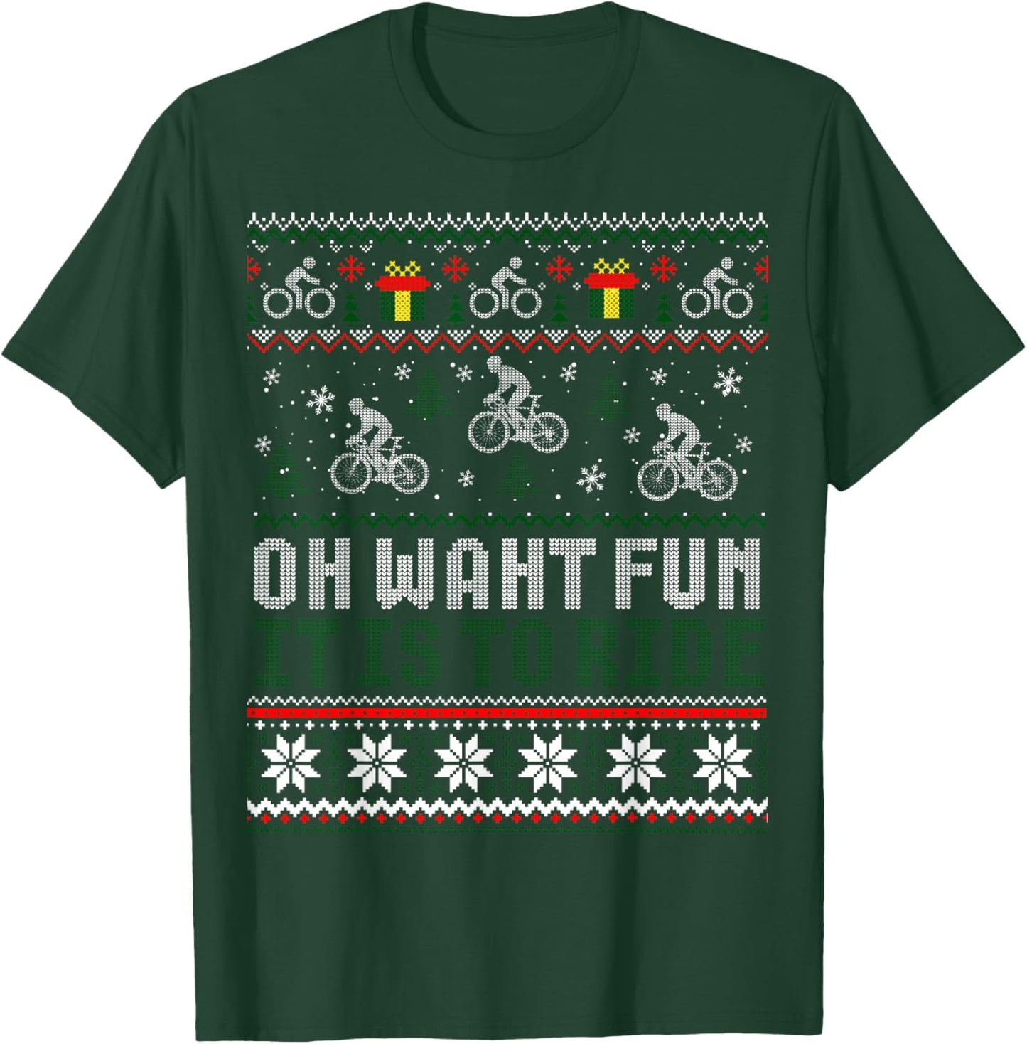 Cycling Bicycle Bike Cyclist Ugly Christmas Xmas Sweater T-Shirt - T-Shirt | Forest