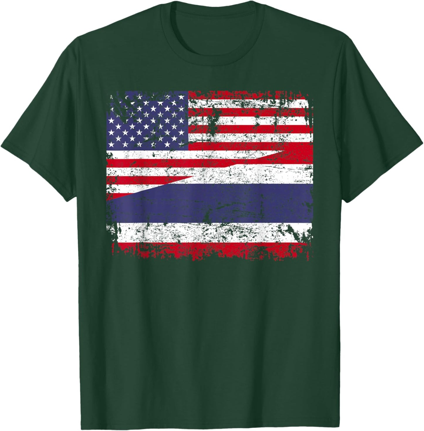 THAI ROOTS | Half American Flag | USA THAILAND FLAG T-Shirt - T-Shirt | Forest