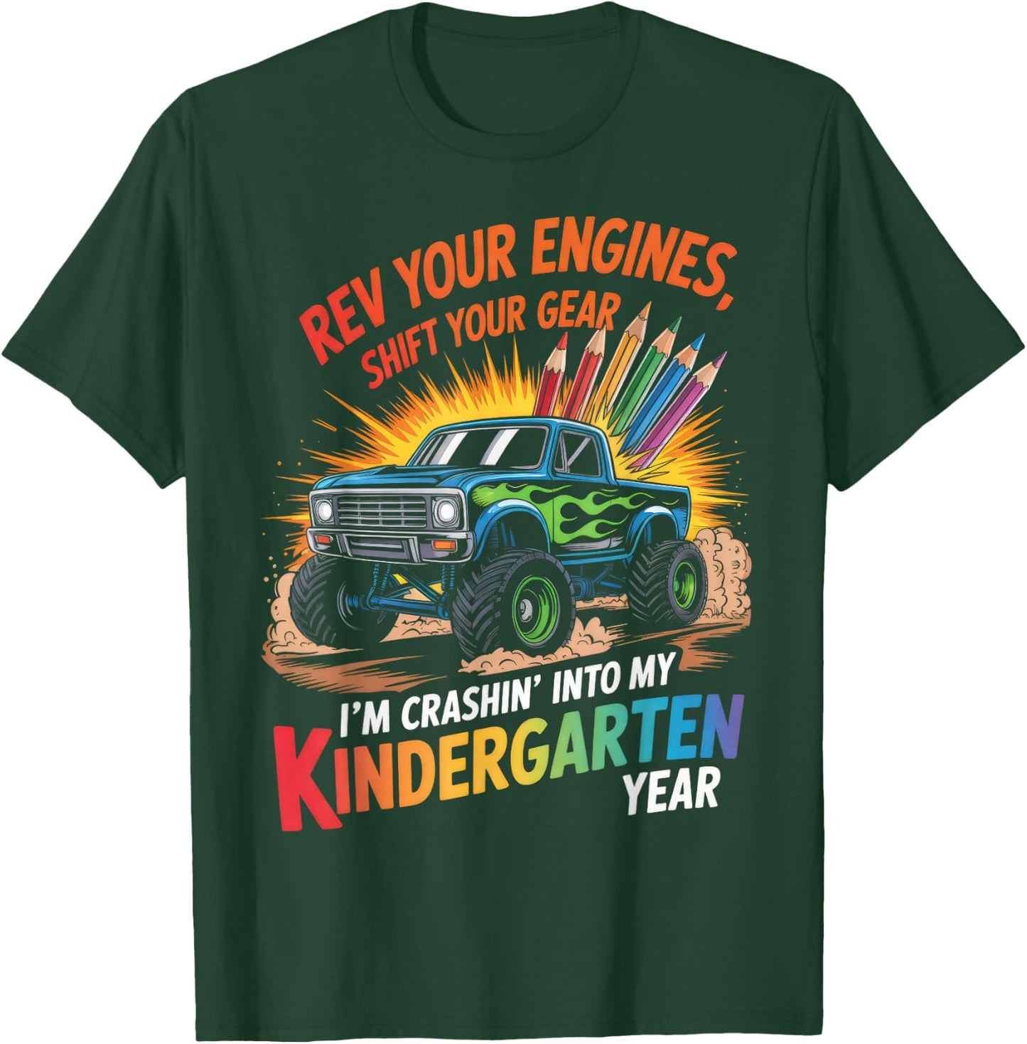Back to School Kindergarten Monster Truck First Day Boys T-Shirt - T-Shirt | Forest