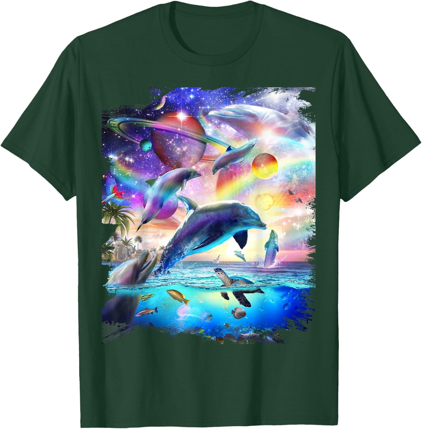 Space Dolphin Galaxy Dolphins Rainbow T-Shirt - T-Shirt | Forest