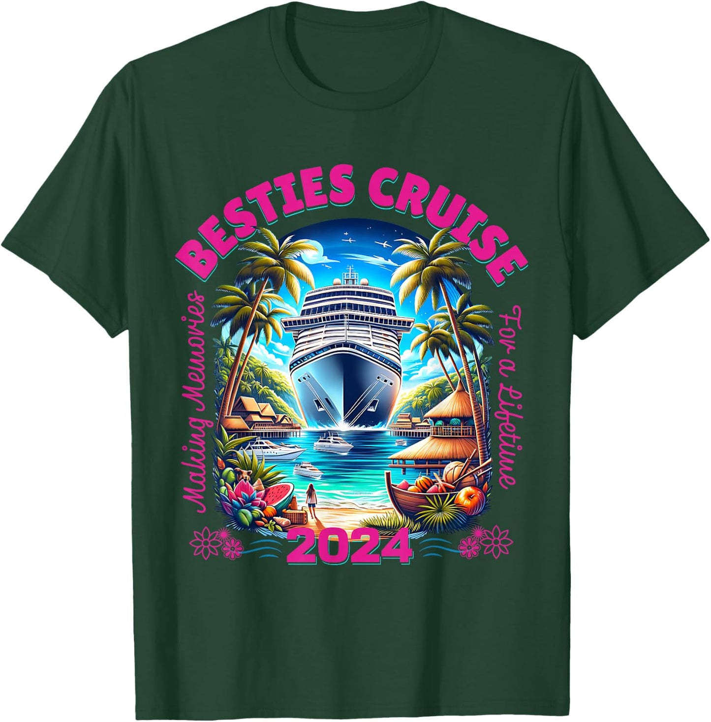 Fun Matching Women's BFF Girls Trip Besties Cruise 2024 T-Shirt - T-Shirt | Forest