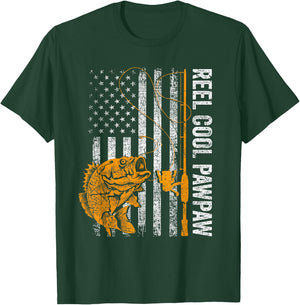 Reel Cool Pawpaw American Flag Fishing Fathers Day T-Shirt - T-Shirt | Forest
